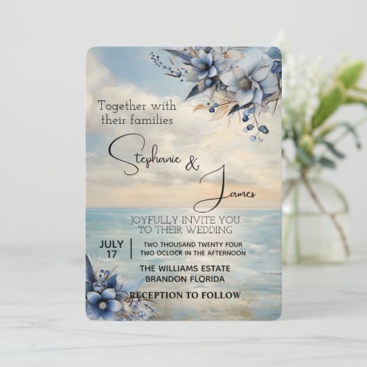 Elegante, subtile Sonnenuntergänge und blumenreich Einladung (Stehend Vorderseite)