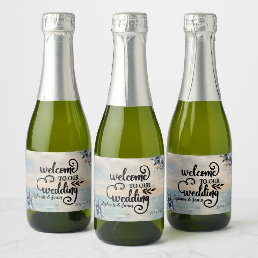 Elegante, subtile Sonnenuntergänge und blumenreich Schaumweinetikett (Flaschen)