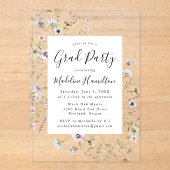 Elegante, subtile Wildblumen Graduation Party Acryleinladungen (Vorderseite)