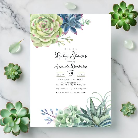 Elegante Succulent Baby Shower Einladung
