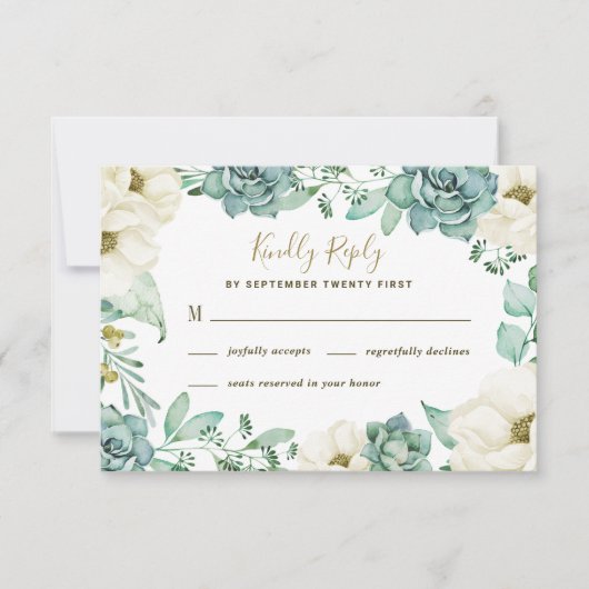 Elegante Succulent Watercolor Wedding RSVP Cards (Vorderseite)