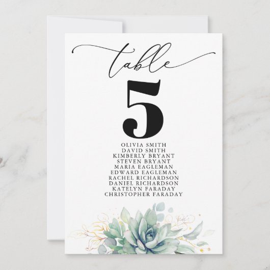 Elegante Succulents Tischnummer Seating Chart (Vorderseite)