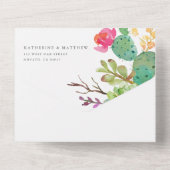 Elegante Sukkulente Hochzeit der Wasserfarben All In One Einladung (Rückseite)