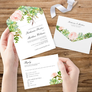 Elegante Sukkulente Rose Garden Boho Wedding All In One Einladung