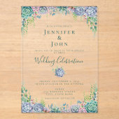 Elegante Sukkulente Wasserfarbenwelt Hochzeit Acryleinladungen (Vorderseite)