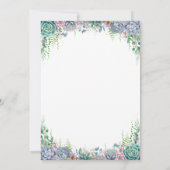 Elegante Sukkulente Wasserfarbenwelt Hochzeit Einladung (Rückseite)