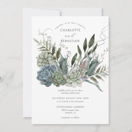 Elegante Sukkulenten Einladung zur Blumenhochzeit (Vorderseite)