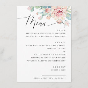 Elegante Sukkulenten-Hochzeit mit floralen Element Menükarte