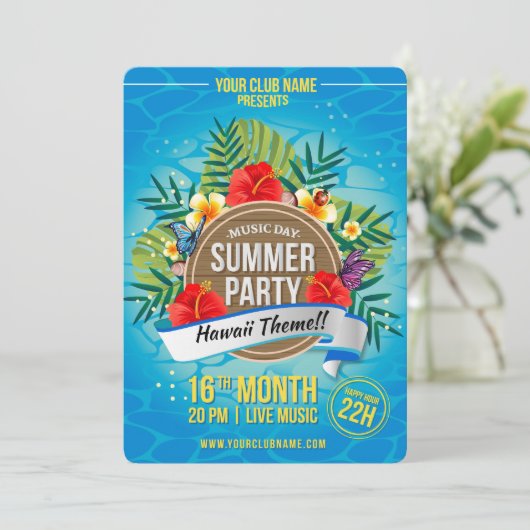 Elegante Summer Beach Hawaii Party Einladung Card (Stehend Vorderseite)