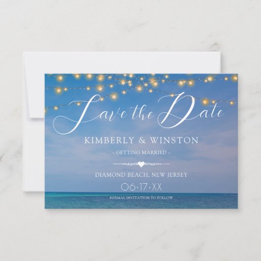 Elegante Summer Beach Wedding Save the Date Card (Vorderseite)