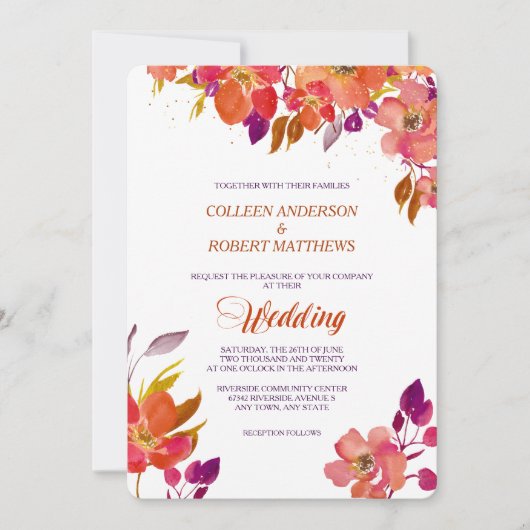 Elegante Summer Bouquet Moderne Hochzeitsfeier Einladung (Vorderseite)