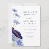 Elegante Summer Floral Blue Einladung (Vorderseite)