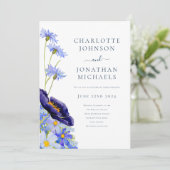 Elegante Summer Floral Blue Einladung (Stehend Vorderseite)