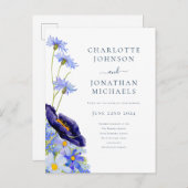 Elegante Summer Floral Blue Einladungspostkarte (Vorne/Hinten)