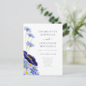 Elegante Summer Floral Blue Einladungspostkarte (Stehend Vorderseite)