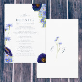 Elegante Summer Floral Blue Wedding Details Begleitkarte