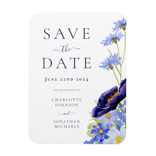 Elegante Summer Floral Blue Wedding Magnet (Vertikal)