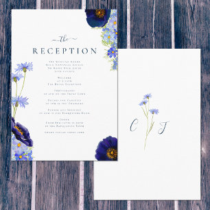 Elegante Summer Floral Blue Wedding Reception Begleitkarte