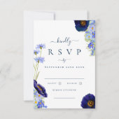 Elegante Summer Floral Blue Wedding Response RSVP Karte (Vorderseite)