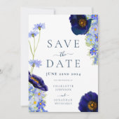 Elegante Summer Floral Blue Wedding rettet das Dat Save The Date (Vorderseite)