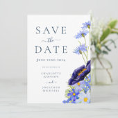 Elegante Summer Floral Blue Wedding Save The Date (Stehend Vorderseite)