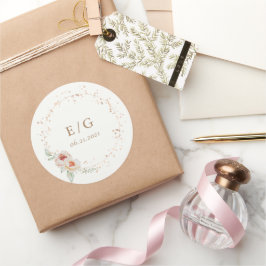 Elegante Summer Garden Floral Monogram Wedding Runder Aufkleber