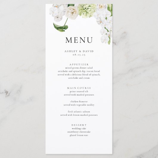 Elegante Summer Greenerity Wedding Menu Cards Menükarte (Vorderseite)