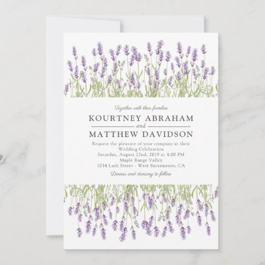 Elegante Summer Lavender Floral Lilac Wedding Einladung (Vorderseite)