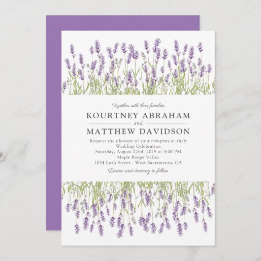 Elegante Summer Lavender Floral Lilac Wedding Einladung (Vorne/Hinten)