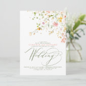 Elegante Summer Meadow Wildblumen Boho Wedding Einladung (Stehend Vorderseite)