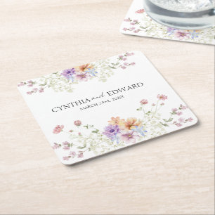 Elegante Summer Meadow Wildblumen Hochzeit Rechteckiger Pappuntersetzer