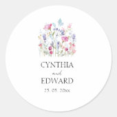 Elegante Summer Meadow Wildblumen Hochzeit Runder Aufkleber (Vorderseite)