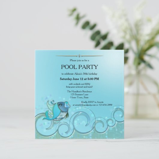 Elegante Summer Pool Party Einladung (Stehend Vorderseite)