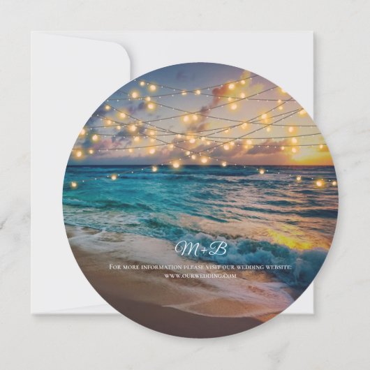Elegante Summer Sunset Beach String Lights Hochzei Save The Date (Rückseite)