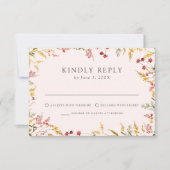 Elegante Summer Wildblume Blush Wedding RSVP Karte (Vorderseite)
