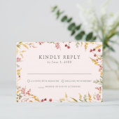 Elegante Summer Wildblume Blush Wedding RSVP Karte (Stehend Vorderseite)