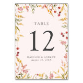 Elegante Summer Wildblume Blush Wedding Tischnummer (Vorderseite)