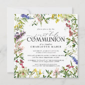 Elegante Summer Wildblume Erste Heilige Kommune Einladung (Vorderseite)