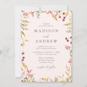Elegante Summer Wildblume Frame Blush Wedding Einladung (Vorderseite)