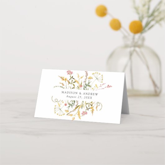 Elegante Summer Wildblume Wedding Platzkarte (Rückseite)