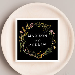 Elegante Summer Wildblume Wreath Black Wedding Serviette