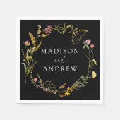 Elegante Summer Wildblume Wreath Black Wedding Serviette (Vorderseite)