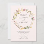 Elegante Summer Wildblume Wreath Blush Wedding Einladung (Vorderseite)