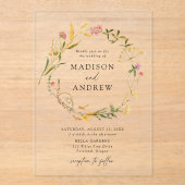 Elegante Summer Wildblume Wreath Wedding Acryleinladungen (Vorderseite)