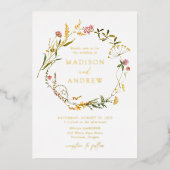 Elegante Summer Wildblume Wreath Wedding Folieneinladung (Vorderseite)