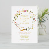 Elegante Summer Wildblume Wreath Wedding Folieneinladung (Stehend vorne)