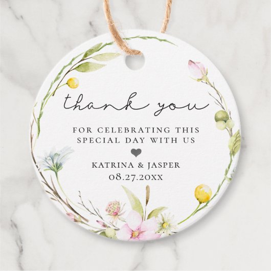 Elegante Summer Wildblume Wreath Wedding Geschenkanhänger (Vorderseite)