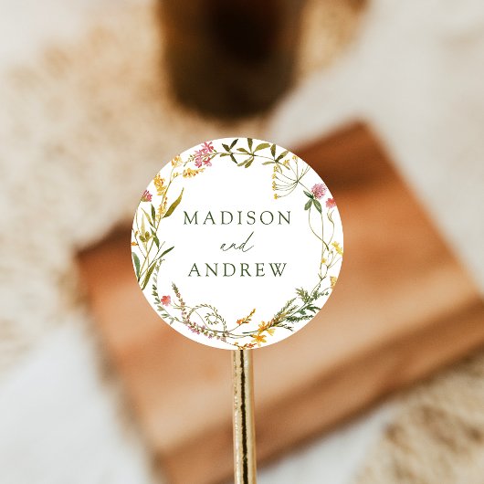 Elegante Summer Wildblume Wreath Wedding Runder Aufkleber