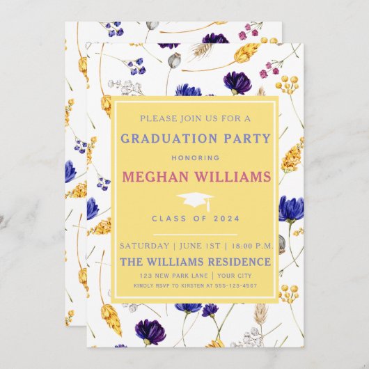 Elegante Summer Wildblumen - Abschluss Einladung (Vorne/Hinten)