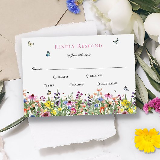 Elegante Summer Wildblumen Hochzeit RSVP Karte